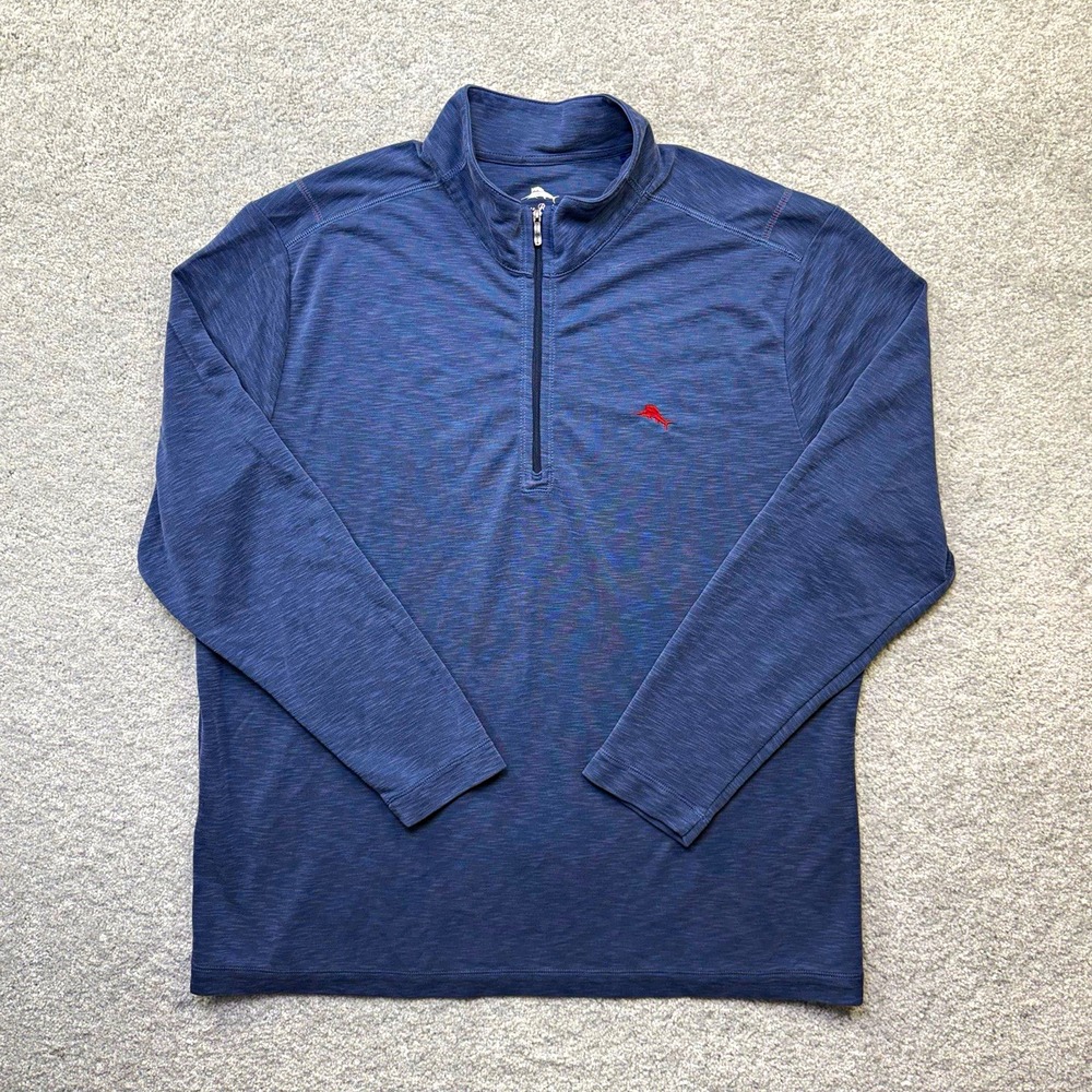 Tommy Bahama 1/4 Zip Pullover Mens XXL Blue Marled Long Sleeve Marlin Logo